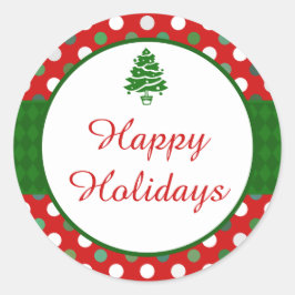 ハッピーホリデーズ水玉模様クリスマスツリーステッカー ラウンドシール