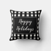 ハッピーホリデーズ白黒プレイドクリスマス クッション (裏面)