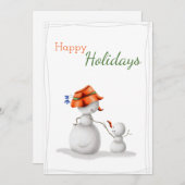 ハッピーホリデーズ祖母雪だるまとキッドクリスマス シーズンカード (正面/裏面)