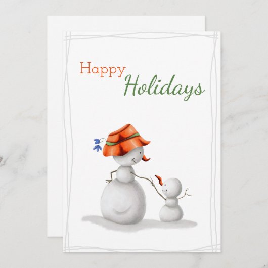 ハッピーホリデーズ祖母雪だるまとキッドクリスマス シーズンカード (正面/裏面)