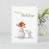 ハッピーホリデーズ祖母雪だるまとキッドクリスマス シーズンカード (スタンド正面)