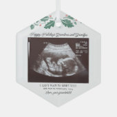 ハッピーホリデーズ祖父母の妊娠超音波検査 ガラスオーナメント (正面)