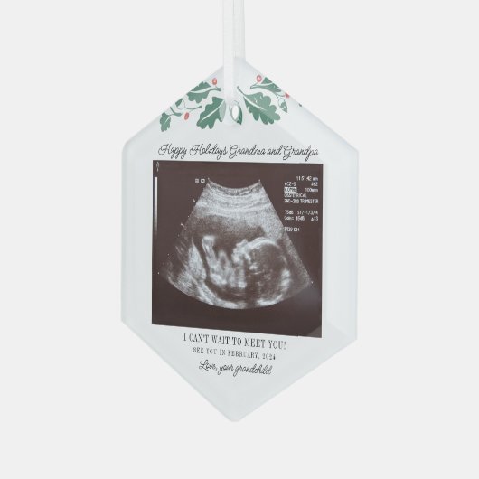 ハッピーホリデーズ祖父母の妊娠超音波検査 ガラスオーナメント (正面左)