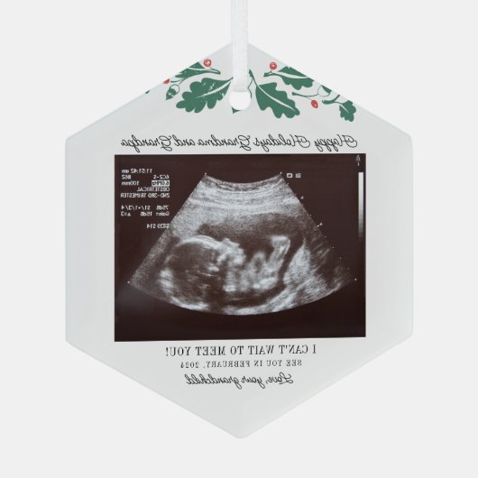 ハッピーホリデーズ祖父母の妊娠超音波検査 ガラスオーナメント (裏面)