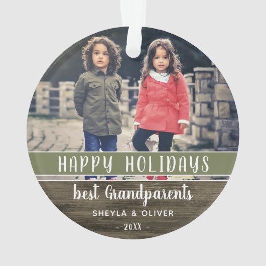 ハッピーホリデーズ祖父母フォトクリスマス オーナメント (裏面)