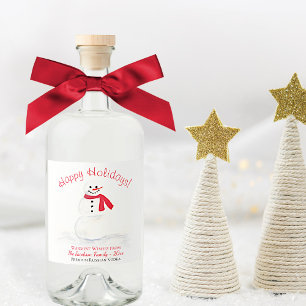 ハッピーホリデーズ笑顔雪だるまクリスマス リキュールボトルラベル