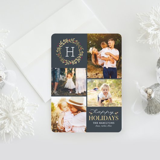 ハッピーホリデーズ編集可能カラーフェスティバルリース シーズンカード