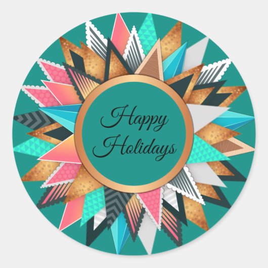 ハッピーホリデーズ芸術的エバーグリーンツリー ラウンドシール (正面)