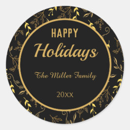 ハッピーホリデーズ葉金ゴールドオンブラック ラウンドシール