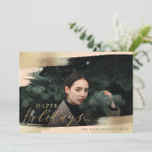 ハッピーホリデーズ赤面ピンク&ゴールドフォイルブラシフォト シーズンカード (スタンド正面)