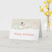 ハッピーホリデーズ踊り雪だるまクリスマスツリー カード (黄色い花)