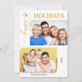 ハッピーホリデーズ金ゴールドとホワイト2写真ホリデーカー シーズンカード (正面)