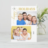 ハッピーホリデーズ金ゴールドとホワイト2写真ホリデーカー シーズンカード (スタンド正面)
