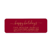 ハッピーホリデーズ金ゴールドとレッドスクリプト差出人住所 ラベル (正面)