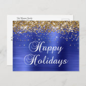 ハッピーホリデーズ金ゴールドキラティッフェイククブルーフォイル シーズンポストカード (正面/裏面)