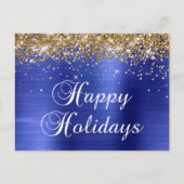 ハッピーホリデーズ金ゴールドキラティッフェイククブルーフォイル シーズンポストカード (正面)