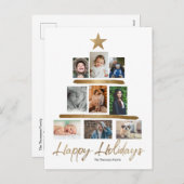 ハッピーホリデーズ金ゴールドクリスマスツリーフォトコラージュ シーズンポストカード (正面/裏面)