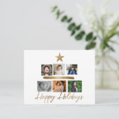 ハッピーホリデーズ金ゴールドクリスマスツリーフォトコラージュH シーズンポストカード (スタンド正面)
