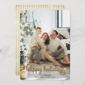 ハッピーホリデーズ金ゴールドグリッターフォトクリスマス シーズンカード (正面/裏面)