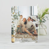 ハッピーホリデーズ金ゴールドグリッターフォトクリスマス シーズンカード (スタンド正面)