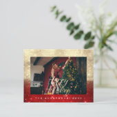 ハッピーホリデーズ金ゴールドコテージフォトレッドスパークポストカ ポストカード (スタンド正面)