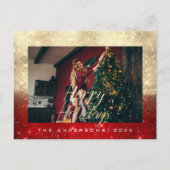 ハッピーホリデーズ金ゴールドコテージフォトレッドスパークポストカ ポストカード (正面)