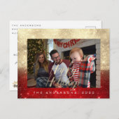 ハッピーホリデーズ金ゴールドコテージフォトレッドスパーク ポストカード (正面/裏面)