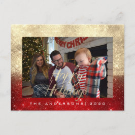 ハッピーホリデーズ金ゴールドコテージフォトレッドスパーク ポストカード