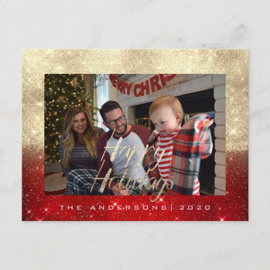 ハッピーホリデーズ金ゴールドコテージフォトレッドスパーク ポストカード (正面)