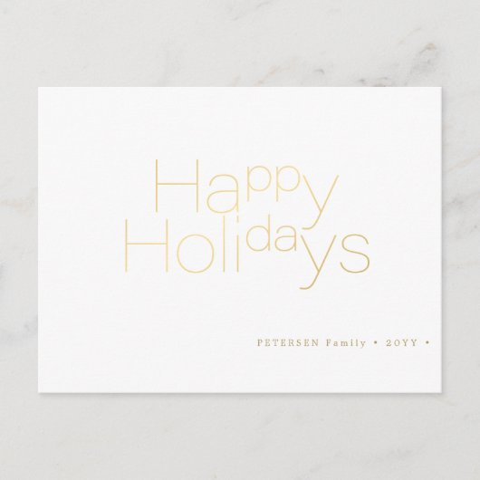ハッピーホリデーズ金ゴールドシンプルタイポグラフィモダン シーズンポストカード (正面)
