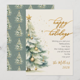 ハッピーホリデーズ金ゴールドスクリプトクリスマスツリー シーズンカード