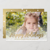 ハッピーホリデーズ金ゴールドスクリプトホリディフルフォト シーズンカード (正面/裏面)