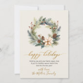 ハッピーホリデーズ金ゴールドスクリプトリースグリーナリーカード シーズンカード (正面)