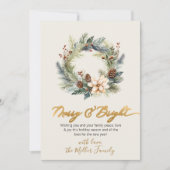 ハッピーホリデーズ金ゴールドスクリプトリースグリーナリーカード シーズンカード (正面)