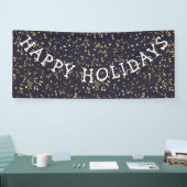 ハッピーホリデーズ金ゴールドスターズネイビーブルークリスマス 横断幕 (トレードショー)