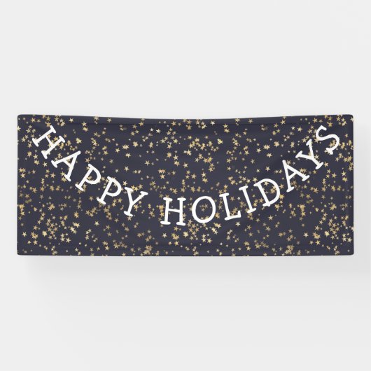 ハッピーホリデーズ金ゴールドスターズネイビーブルークリスマス 横断幕 (横)