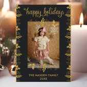 ハッピーホリデーズ金ゴールドブラッククリスマスフォト シーズンカード