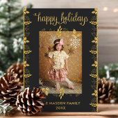 ハッピーホリデーズ金ゴールドブラッククリスマスフォト シーズンカード