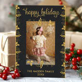 ハッピーホリデーズ金ゴールドブラッククリスマスフォト シーズンカード