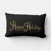 ハッピーホリデーズ金ゴールドブラックスクリプトホリデエレガントィ ランバークッション (裏面)