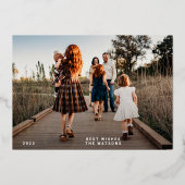 ハッピーホリデーズ金ゴールドプレスレタリング写真 箔シーズンカード (正面)