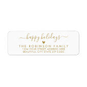 ハッピーホリデーズ金ゴールドホワイトスクリプト差出人住所 ラベル (正面)