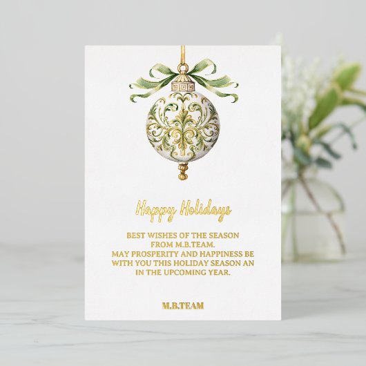 ハッピーホリデーズ金ゴールドホワイトビジネスホリデーカード 箔シーズンカード (立ち正面)