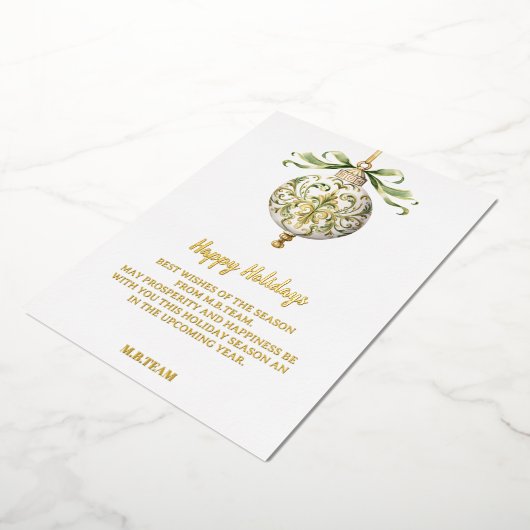 ハッピーホリデーズ金ゴールドホワイトビジネスホリデーカード 箔シーズンカード (回転した状態)