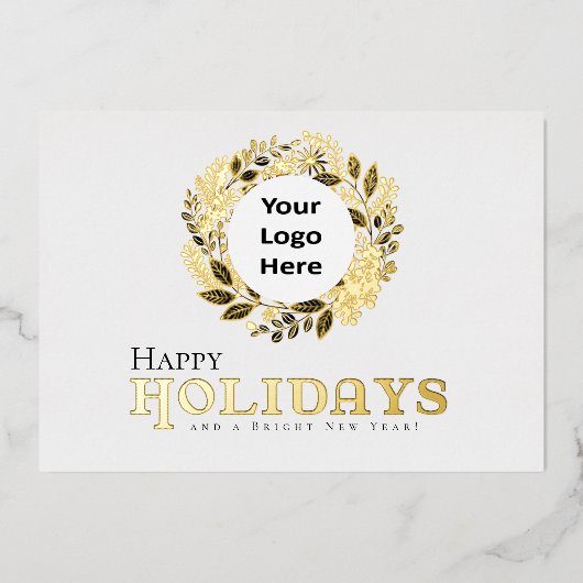 ハッピーホリデーズ金ゴールドリースビジネスクリスマス 箔シーズンカード (正面)