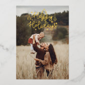 ハッピーホリデーズ金ゴールドレタリングクリスマスフォト 箔シーズンカード (正面)