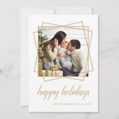 ハッピーホリデーズ金ゴールド幾何学的ファミリーフォト シーズンカード (正面)