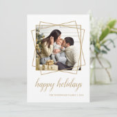ハッピーホリデーズ金ゴールド幾何学的ファミリーフォト シーズンカード (スタンド正面)