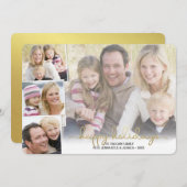 ハッピーホリデーズ金ゴールド手書写真コラージュ シーズンカード (正面/裏面)