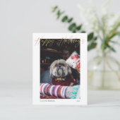 ハッピーホリデーズ金ゴールド書道モダンはがき ポストカード (スタンド正面)